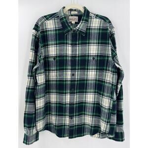 J crew Mens Navy Green Flannel Tartan Plaid Shirt XL Cotton Button Down